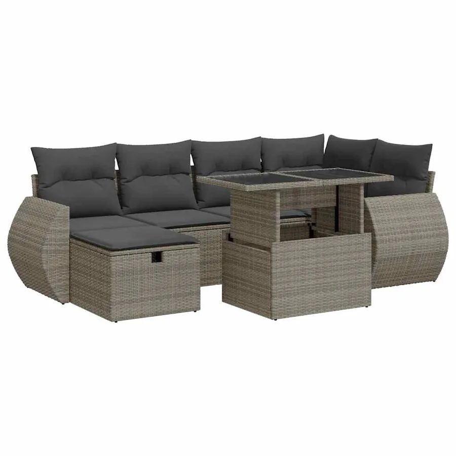 Salon de jardin avec coussins 8 pcs gris résine tressée acacia - 2