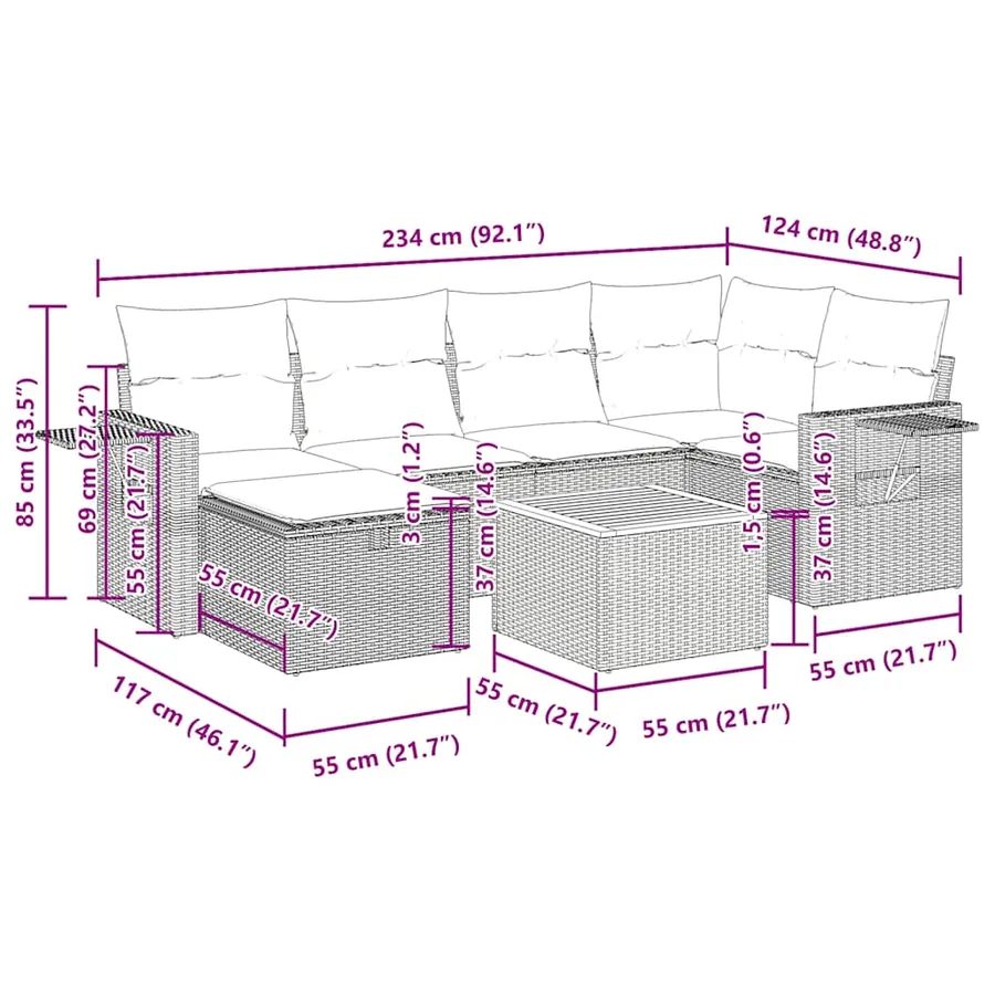 Salon de jardin avec coussins 7 pcs gris résine tressée - 16