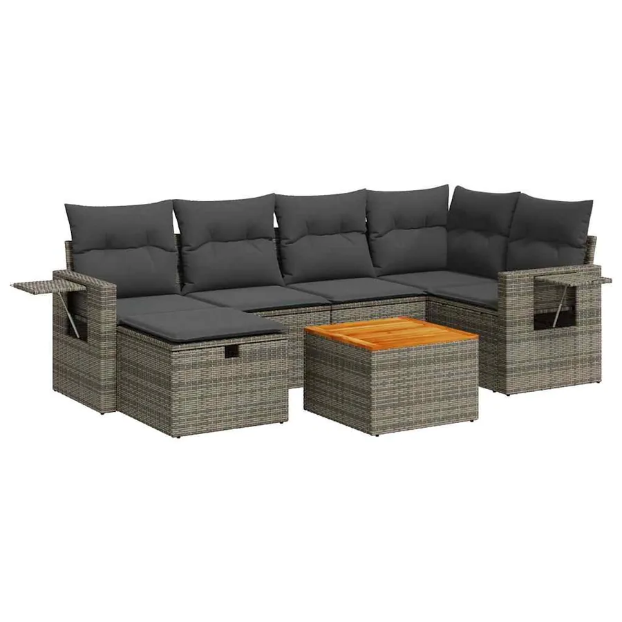 Salon de jardin avec coussins 7 pcs gris résine tressée - 2