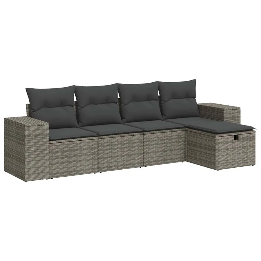 Salon de jardin 5 pcs avec coussins gris résine tressée - 2