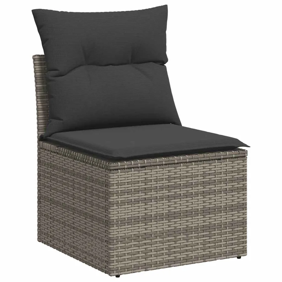 Salon de jardin 5 pcs avec coussins gris résine tressée - 3