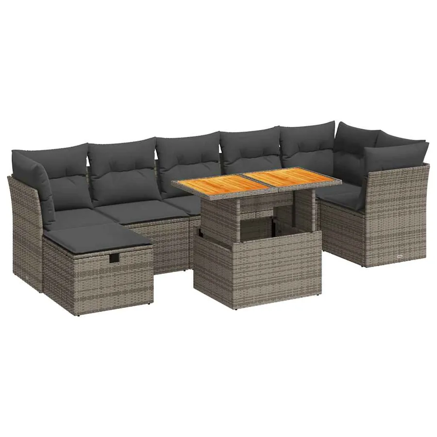 Salon de jardin avec coussins 8 pcs gris résine tressée acacia - 2