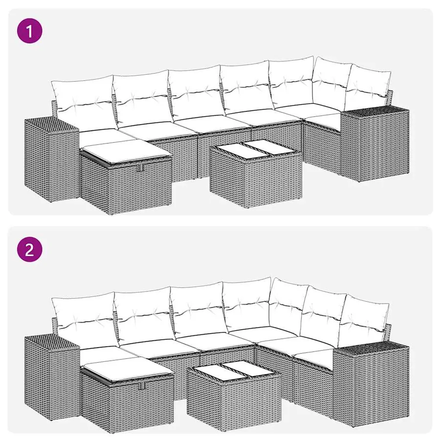 Salon de jardin 8 pcs avec coussins gris résine tressée - 12