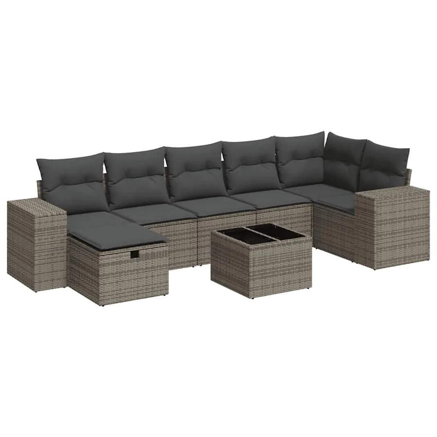Salon de jardin 8 pcs avec coussins gris résine tressée - 2