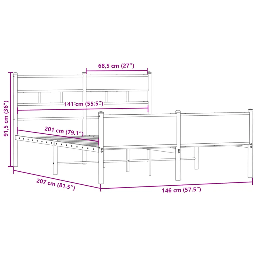 Cadre de lit sans matelas chêne fumé 140x200 cm bois ingénierie - 9