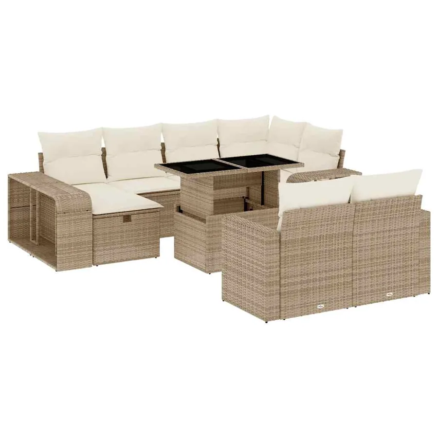 Salon de jardin 11 pcs avec coussins beige résine tressée - 2