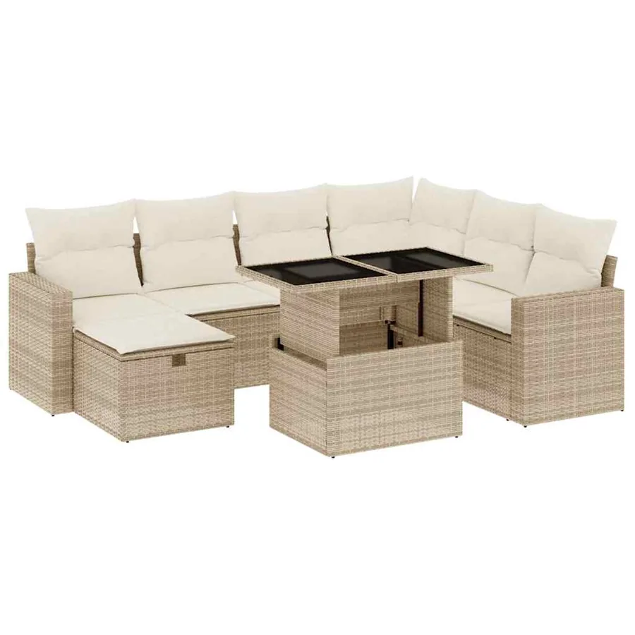 Salon de jardin avec coussins 8 pcs beige résine tressée - 2