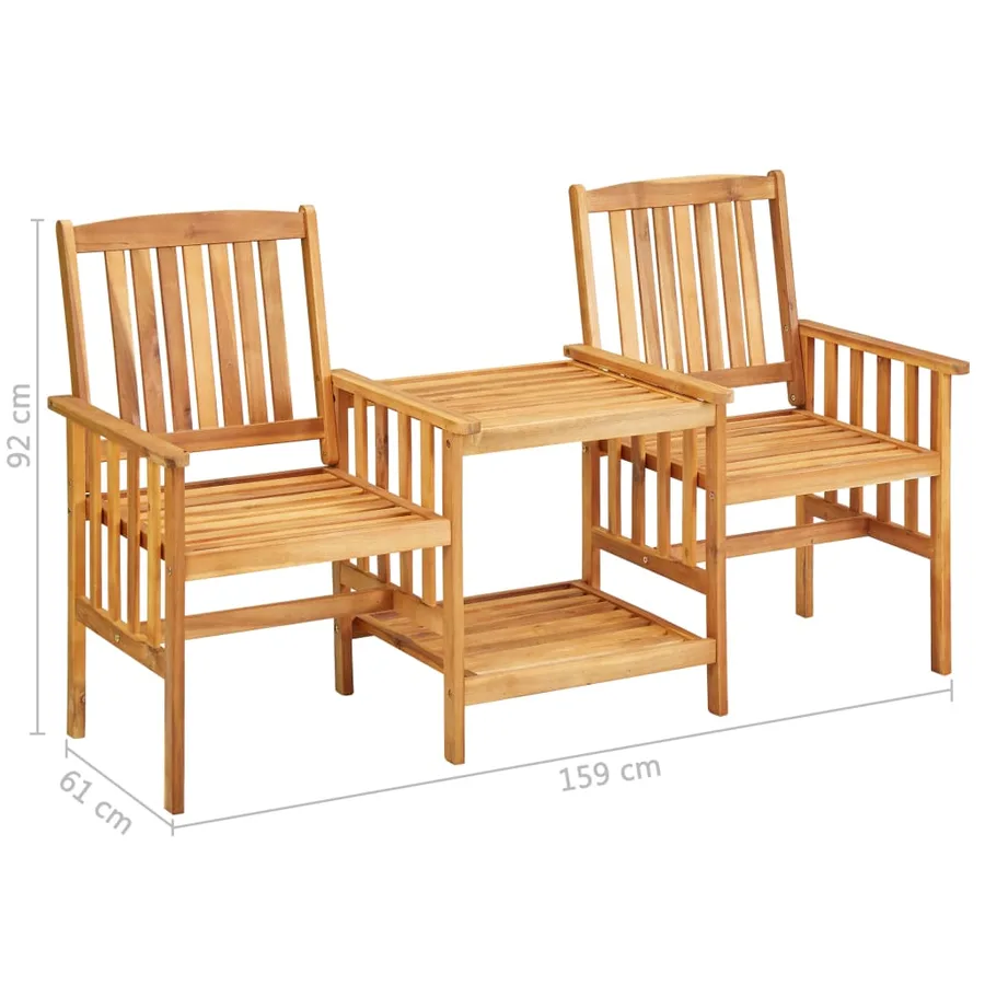 Chaises de jardin avec table à thé et coussins Acacia solide - 11