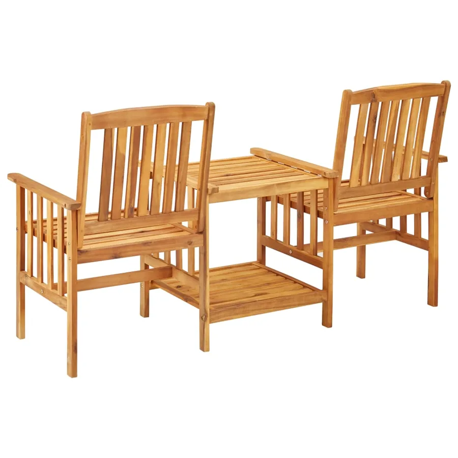 Chaises de jardin avec table à thé et coussins Acacia solide - 4