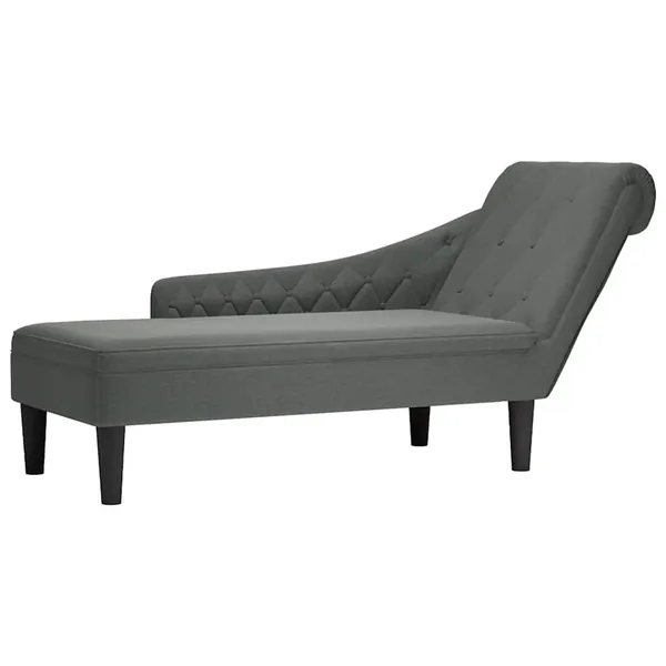 Fauteuil long avec coussin et accoudoir droit gris foncé tissu