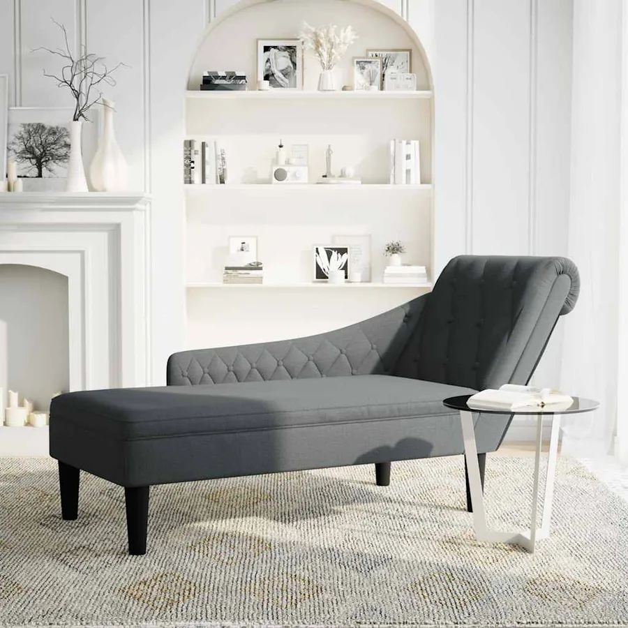 Fauteuil long avec coussin et accoudoir droit gris foncé tissu - 2