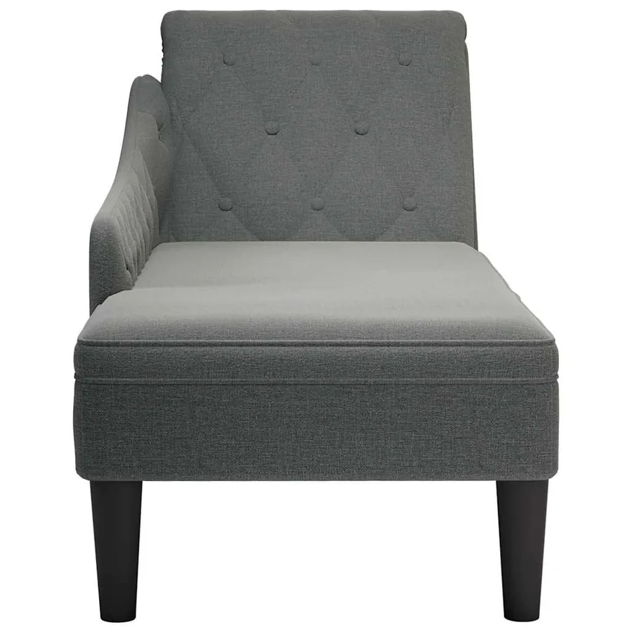 Fauteuil long avec coussin et accoudoir droit gris foncé tissu - 4