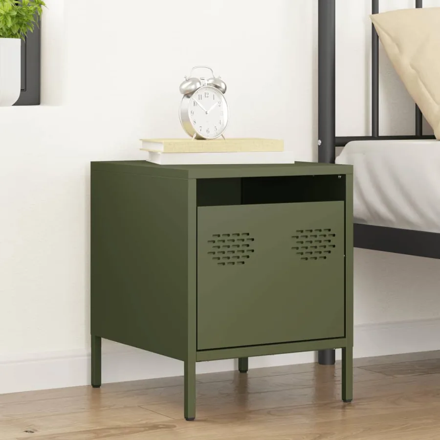 Table de chevet vert olive 35x39x43,5 cm acier - 3