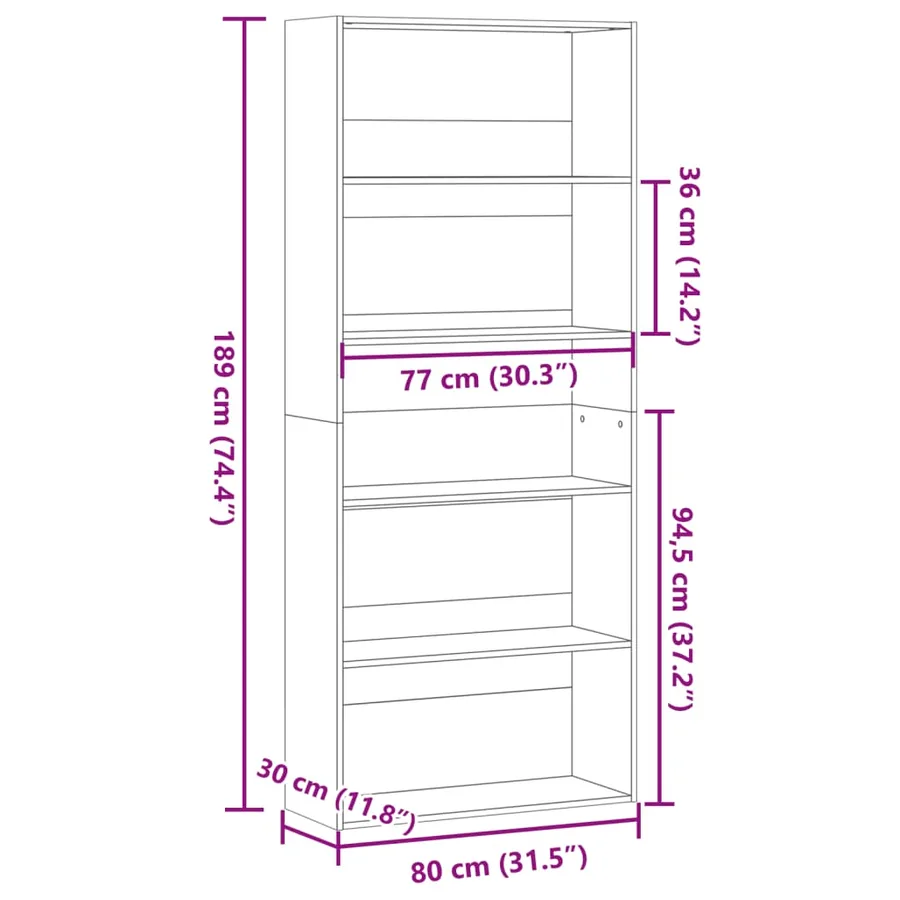 Bibliothèque blanc 80x30x189 cm bois d'ingénierie - 10