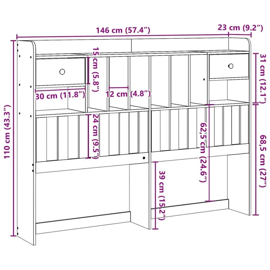 Tête de lit avec rangement 140 cm bois massif de pin - 10