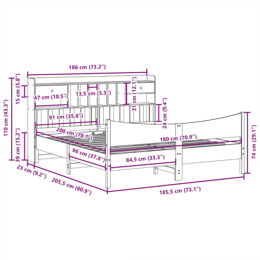 Cadre de lit sans matelas 180x200 cm bois massif de pin - 11