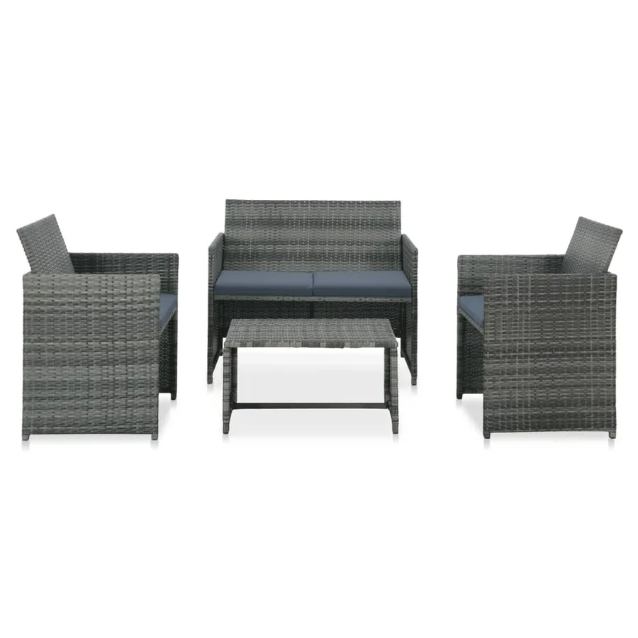 Salon de jardin 4 pcs avec coussins résine tressée gris
