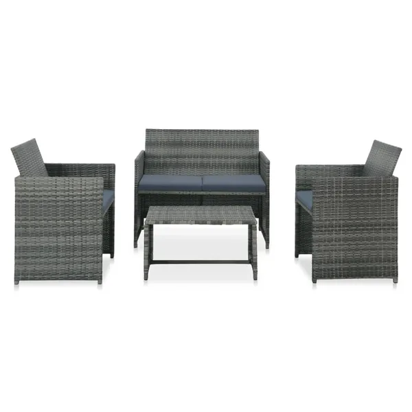 Salon de jardin 4 pcs avec coussins résine tressée gris