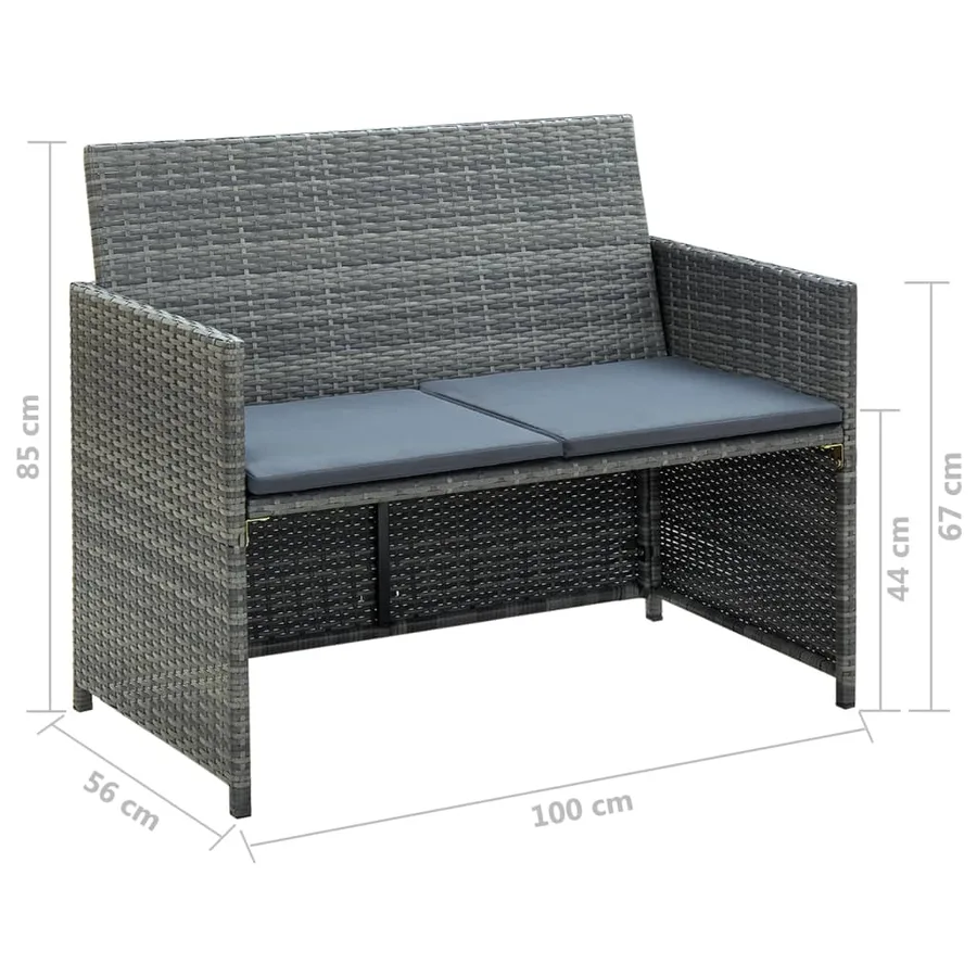 Salon de jardin 4 pcs avec coussins résine tressée gris - 10