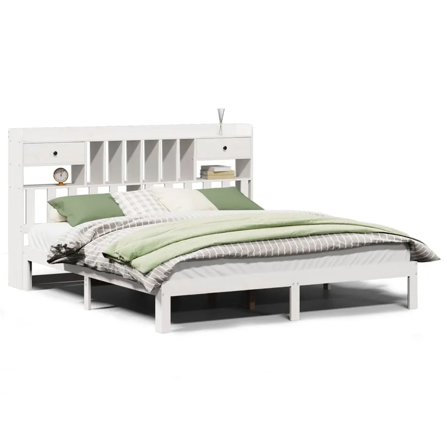 Lit bibliothèque sans matelas blanc 180x200 cm bois pin massif - 2