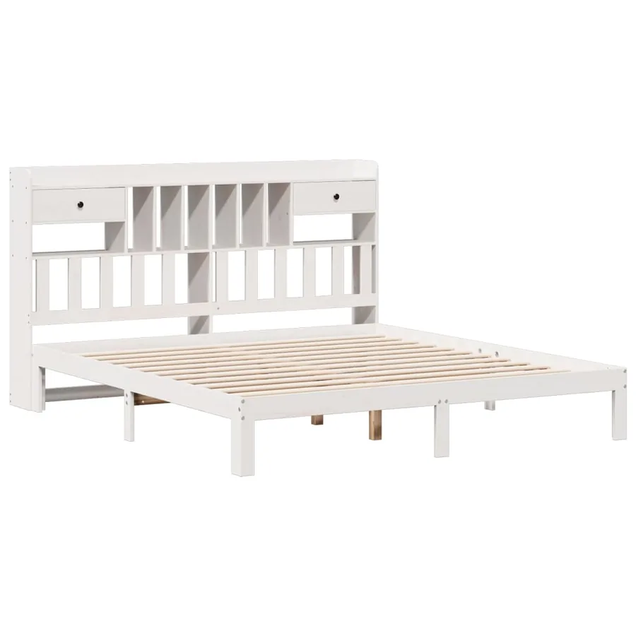 Lit bibliothèque sans matelas blanc 180x200 cm bois pin massif - 3