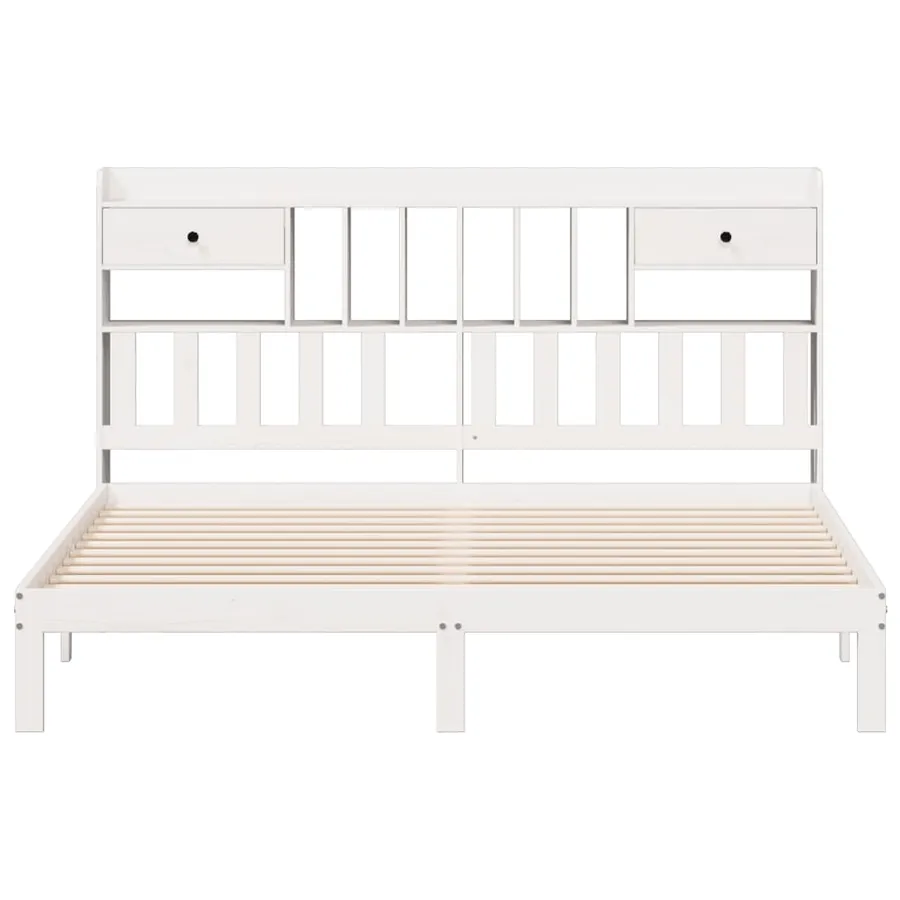 Lit bibliothèque sans matelas blanc 180x200 cm bois pin massif - 4
