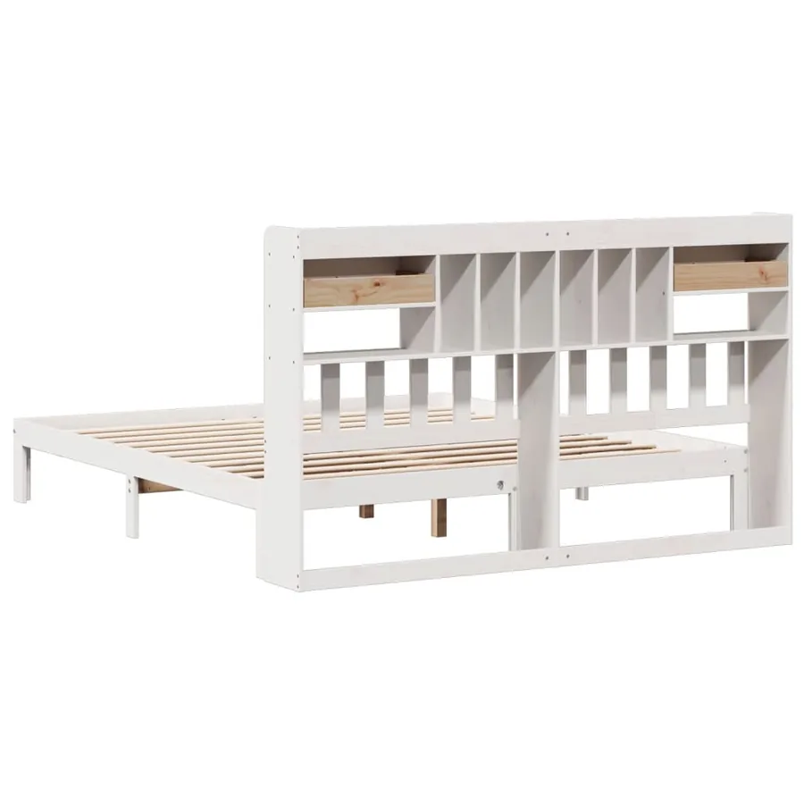Lit bibliothèque sans matelas blanc 180x200 cm bois pin massif - 6