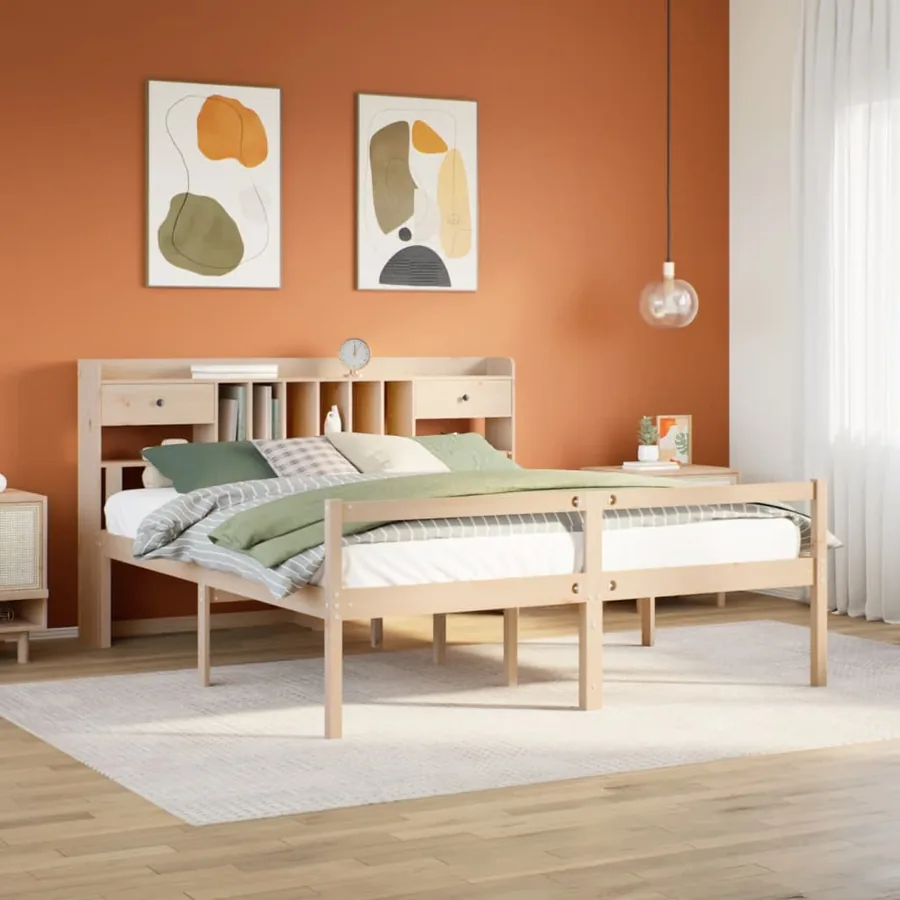 Lit bibliothèque sans matelas 180x200 cm bois massif de pin