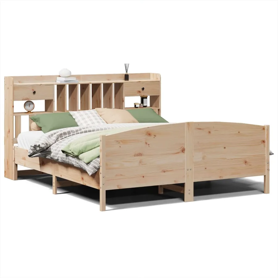 Lit bibliothèque sans matelas 180x200 cm bois massif de pin - 2