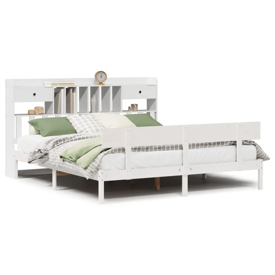 Lit bibliothèque sans matelas blanc 180x200 cm bois pin massif - 2