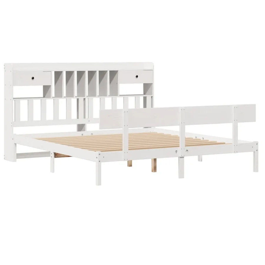 Lit bibliothèque sans matelas blanc 180x200 cm bois pin massif - 3