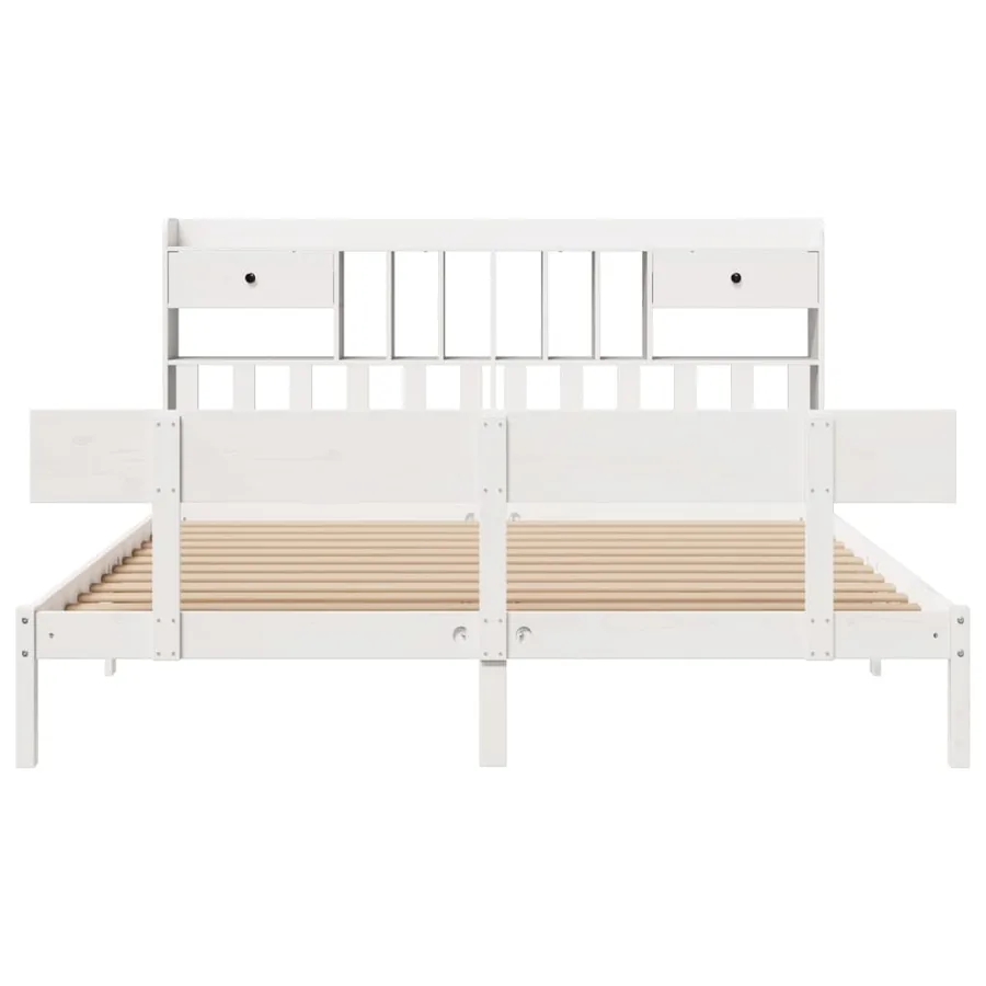 Lit bibliothèque sans matelas blanc 180x200 cm bois pin massif - 4