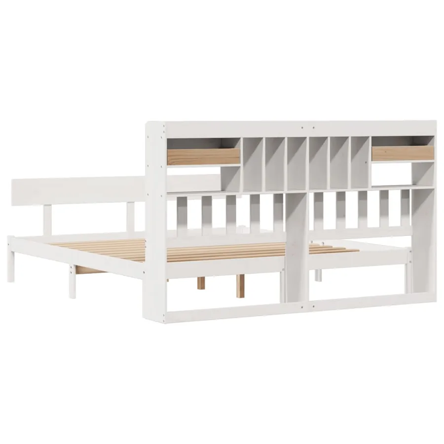 Lit bibliothèque sans matelas blanc 180x200 cm bois pin massif - 8