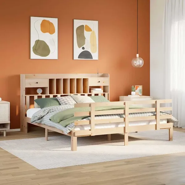 Lit bibliothèque sans matelas 180x200 cm bois massif de pin