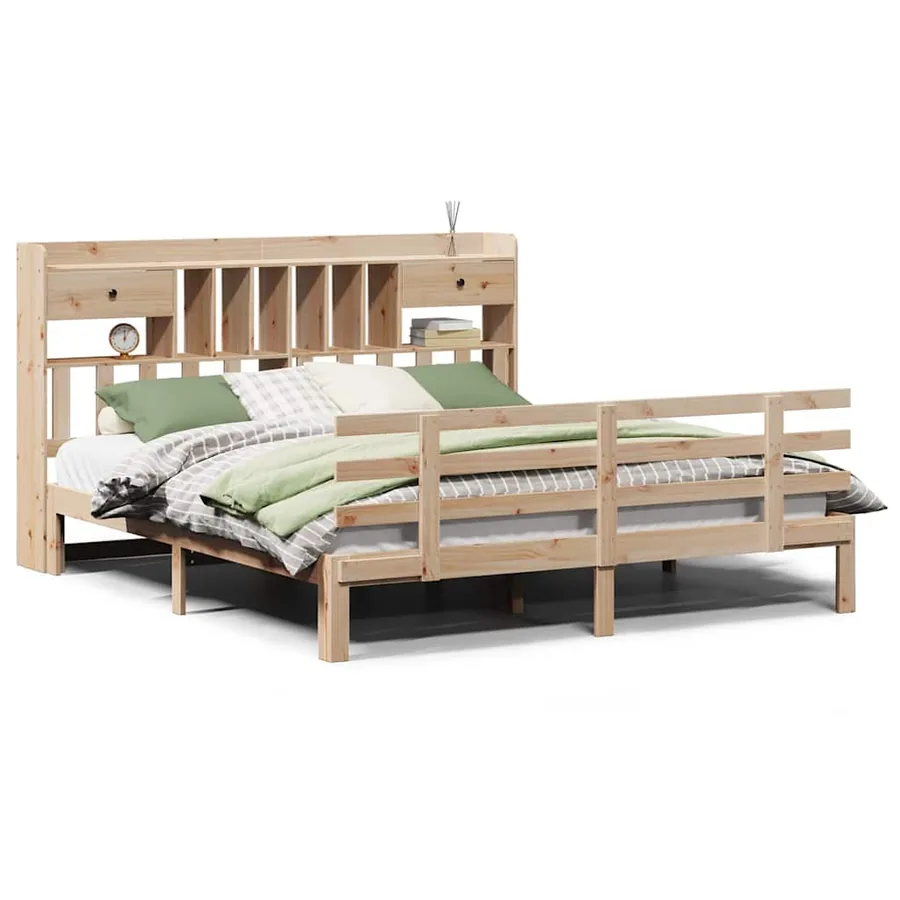 Lit bibliothèque sans matelas 180x200 cm bois massif de pin - 2