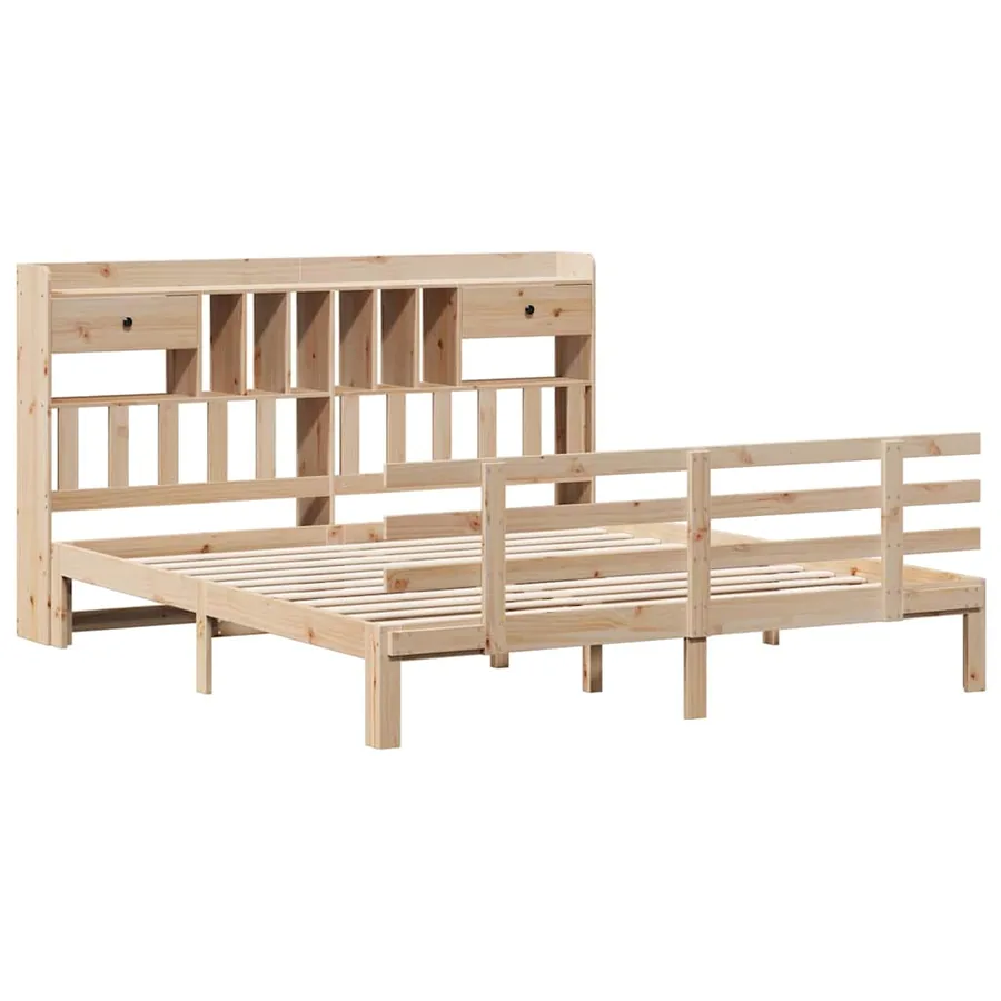 Lit bibliothèque sans matelas 180x200 cm bois massif de pin - 3