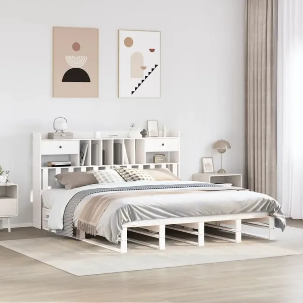 Lit bibliothèque sans matelas blanc 180x200 cm bois pin massif