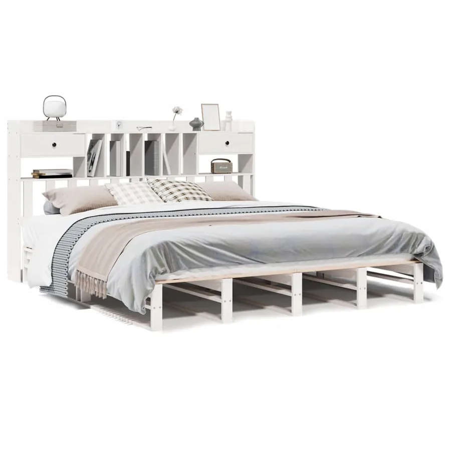 Lit bibliothèque sans matelas blanc 180x200 cm bois pin massif - 2