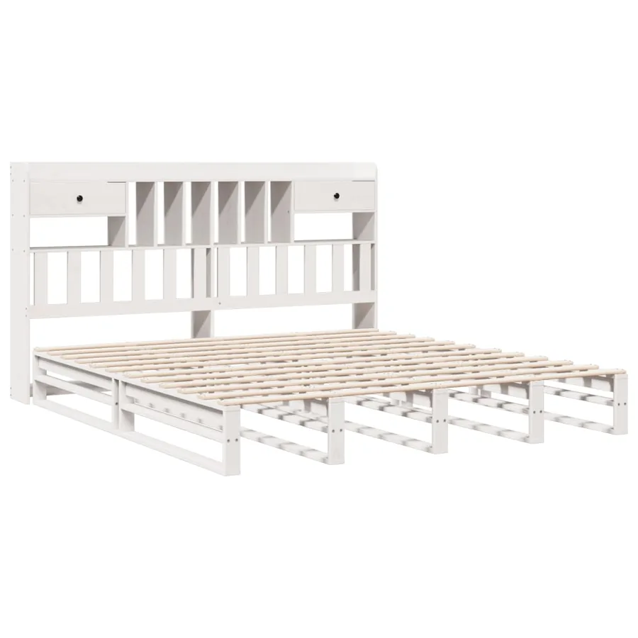 Lit bibliothèque sans matelas blanc 180x200 cm bois pin massif - 3