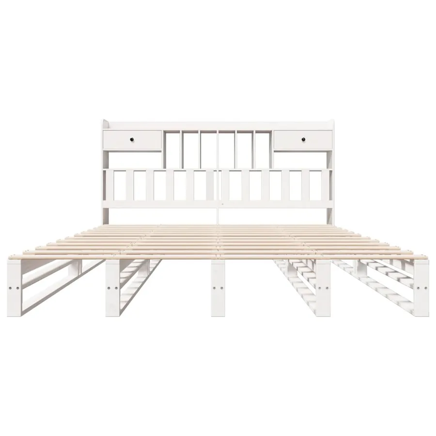 Lit bibliothèque sans matelas blanc 180x200 cm bois pin massif - 4