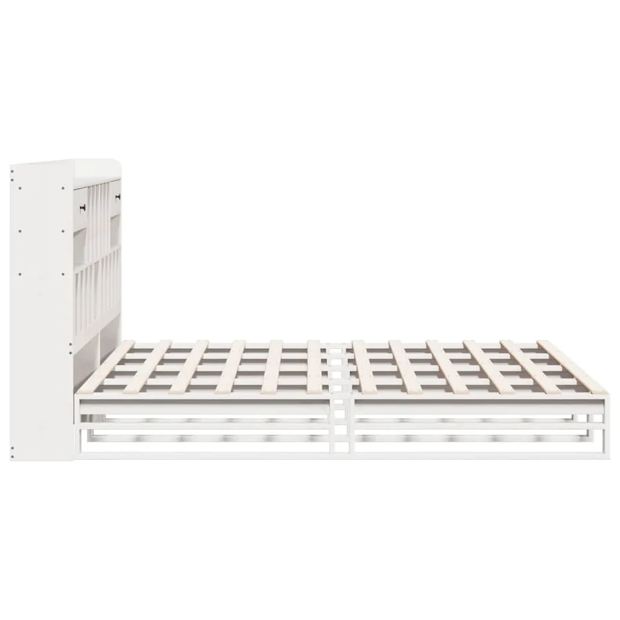 Lit bibliothèque sans matelas blanc 180x200 cm bois pin massif - 5