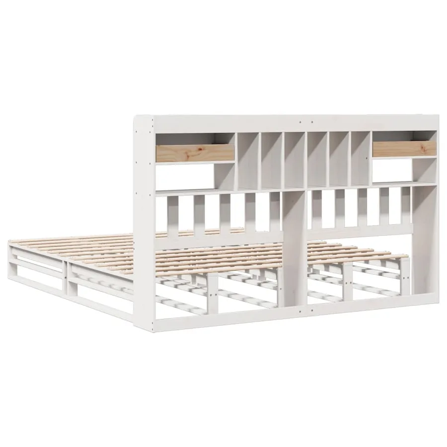 Lit bibliothèque sans matelas blanc 180x200 cm bois pin massif - 6