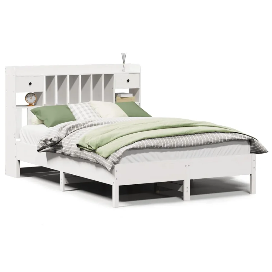 Lit bibliothèque sans matelas blanc 150x200 cm bois pin massif - 2