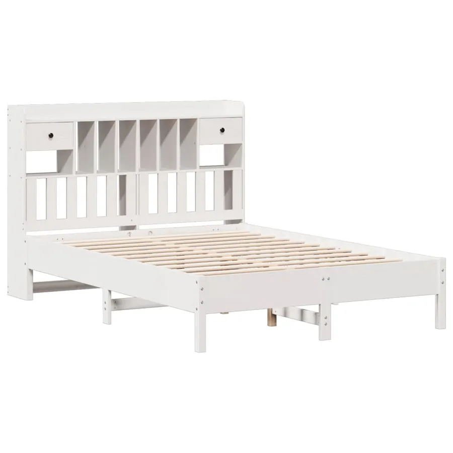 Lit bibliothèque sans matelas blanc 150x200 cm bois pin massif - 3