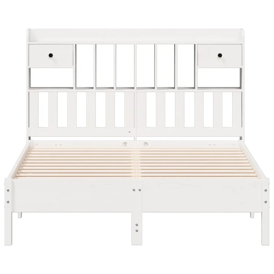 Lit bibliothèque sans matelas blanc 150x200 cm bois pin massif - 4