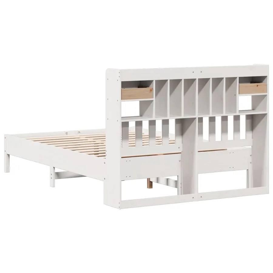 Lit bibliothèque sans matelas blanc 150x200 cm bois pin massif - 6