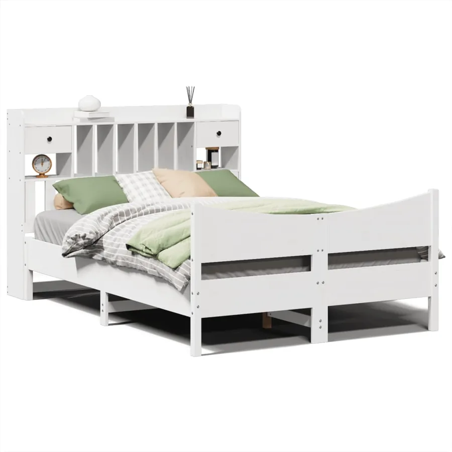 Cadre de lit sans matelas blanc 150x200 cm bois de pin massif - 2
