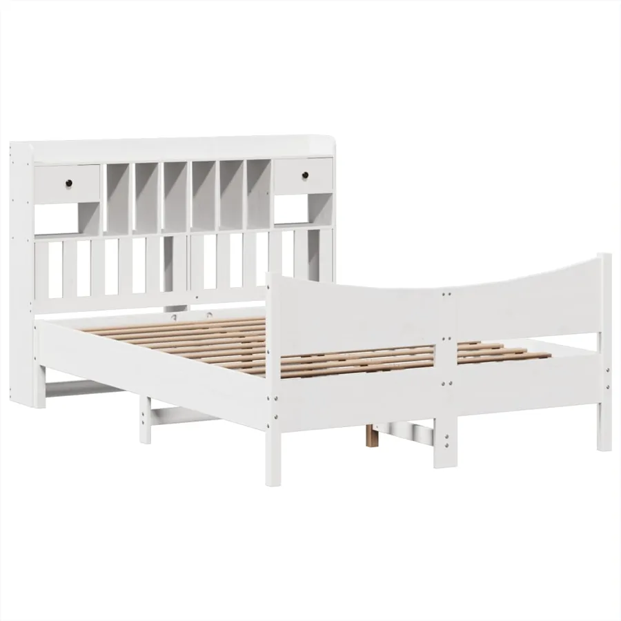 Cadre de lit sans matelas blanc 150x200 cm bois de pin massif - 3