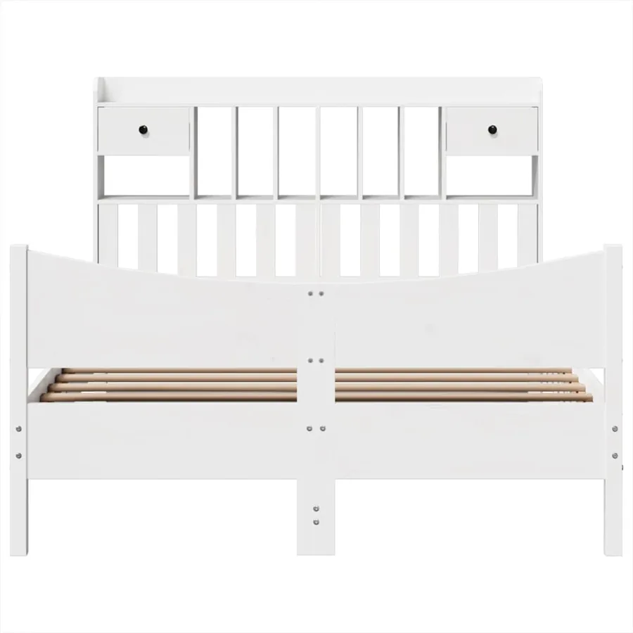 Cadre de lit sans matelas blanc 150x200 cm bois de pin massif - 4