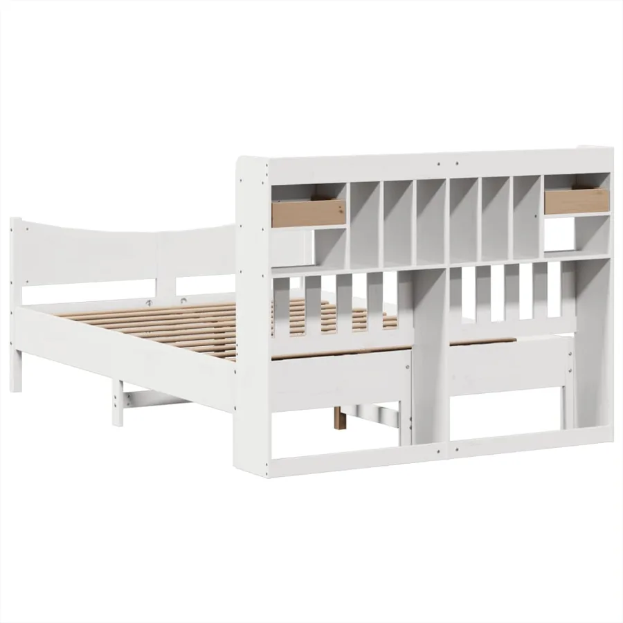 Cadre de lit sans matelas blanc 150x200 cm bois de pin massif - 8